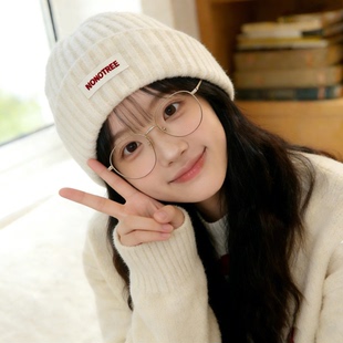 白色针织毛线帽女秋冬季 韩系保暖帽子女显脸小护耳包头冷帽大头围