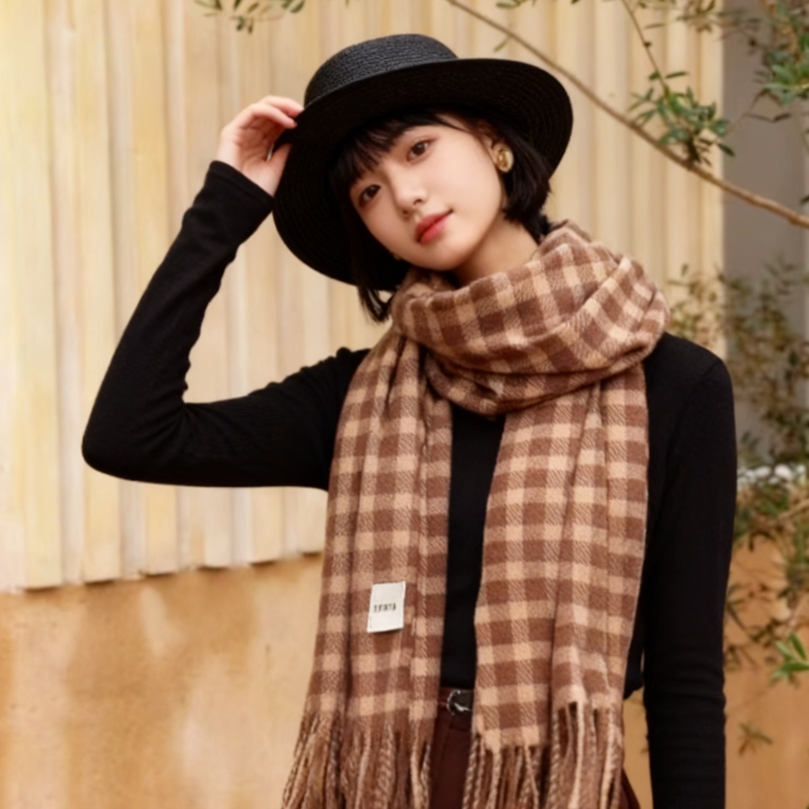 【新款推荐】格子流苏围巾