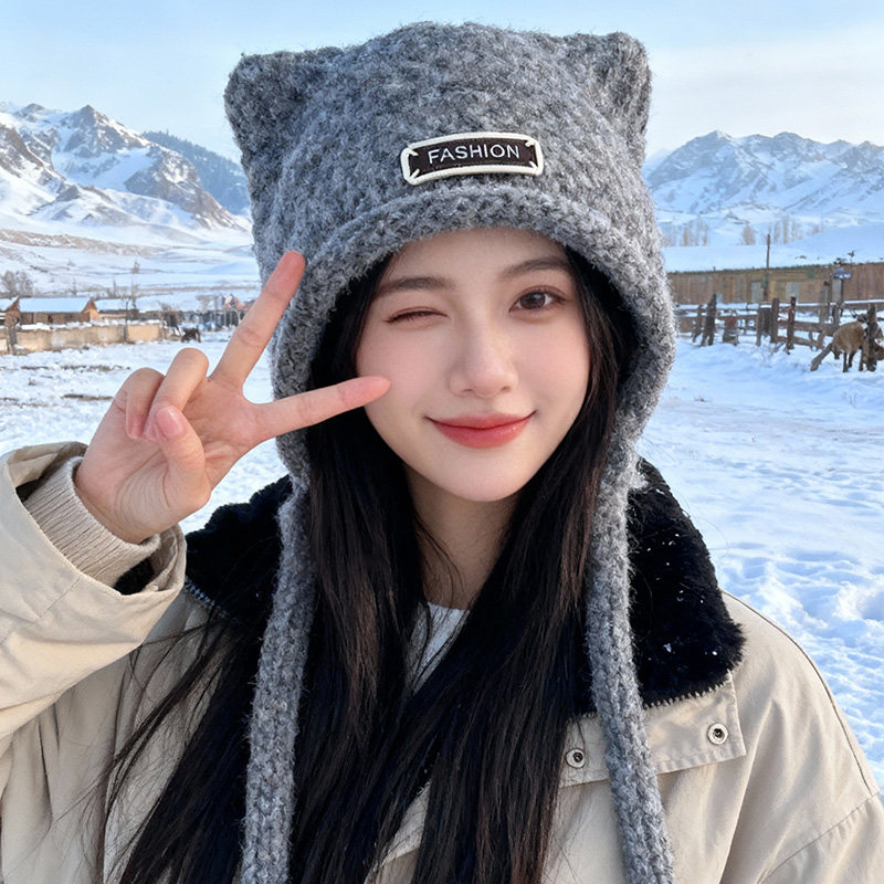 针织帽女款2025新款冬绑绳猫耳朵保暖防寒户外滑雪御寒护耳雷锋帽,服饰配件/皮带/帽子/围巾,帽子,淘宝优惠券,粉丝福利购,淘宝优惠卷