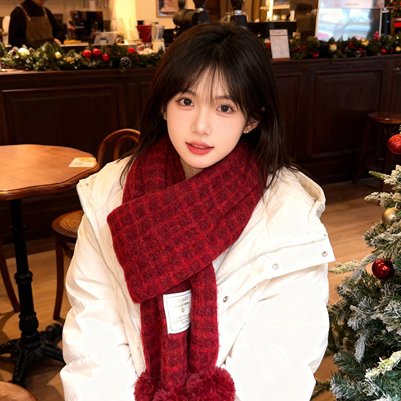 圣诞节针织围巾女款2025新款冬加厚毛球保暖防寒别致小众围脖挂脖,服饰配件/皮带/帽子/围巾,围巾/丝巾/披肩,淘宝优惠券,粉丝福利购,淘宝优惠卷