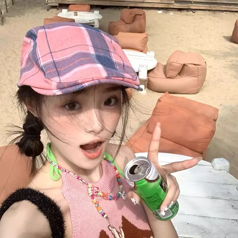 【美式复古】格子纹贝雷帽