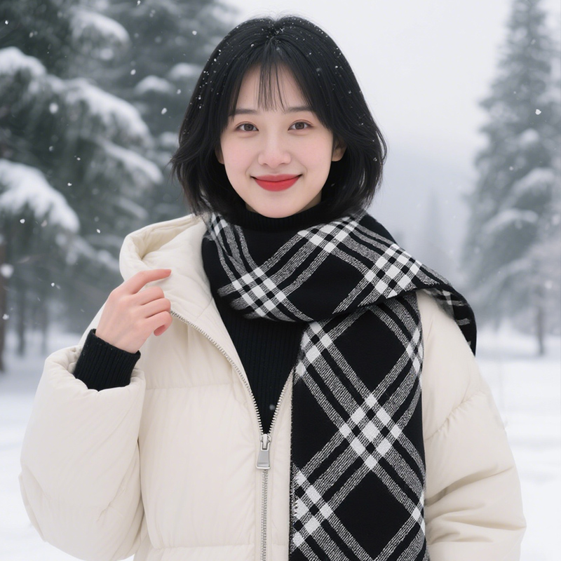 费尔岛羊毛呢围巾女2025新款秋冬保暖舒适护颈加大加厚多功能披肩