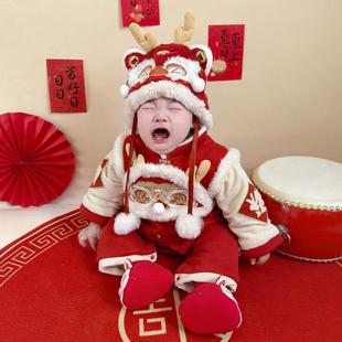 婴儿拜年服冬季连体衣一周岁龙年抓周礼服男宝女宝过新年喜庆衣服
