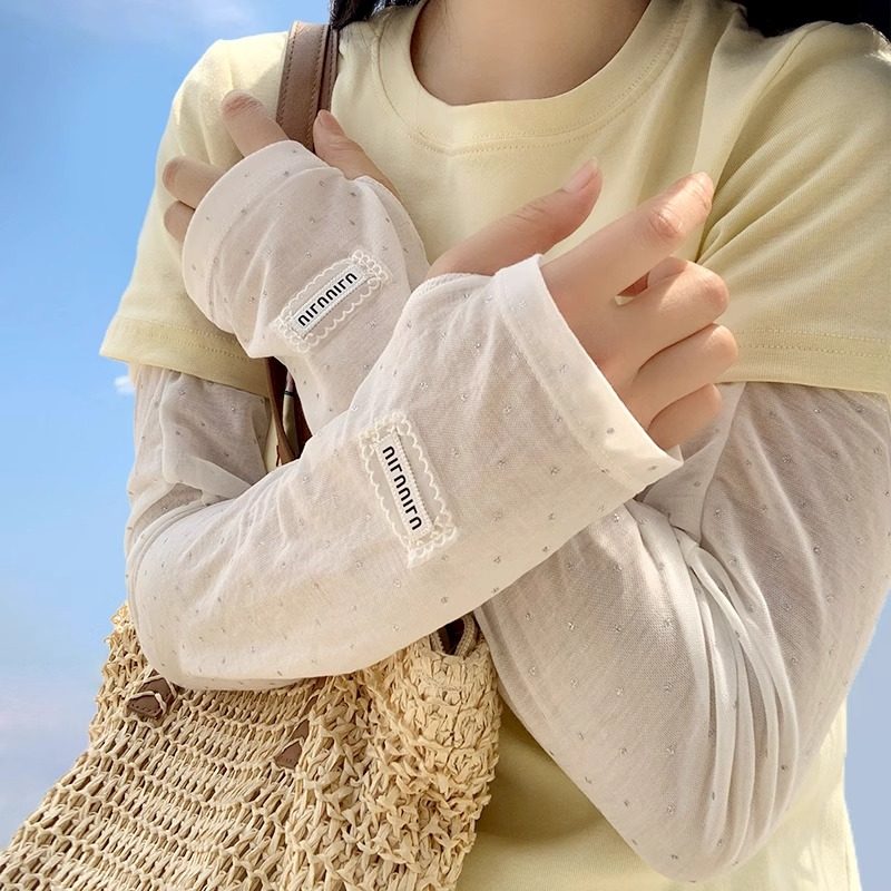 网纱防晒袖套女高级感2025新款夏季防紫外线高颜值波点冰袖护手臂
