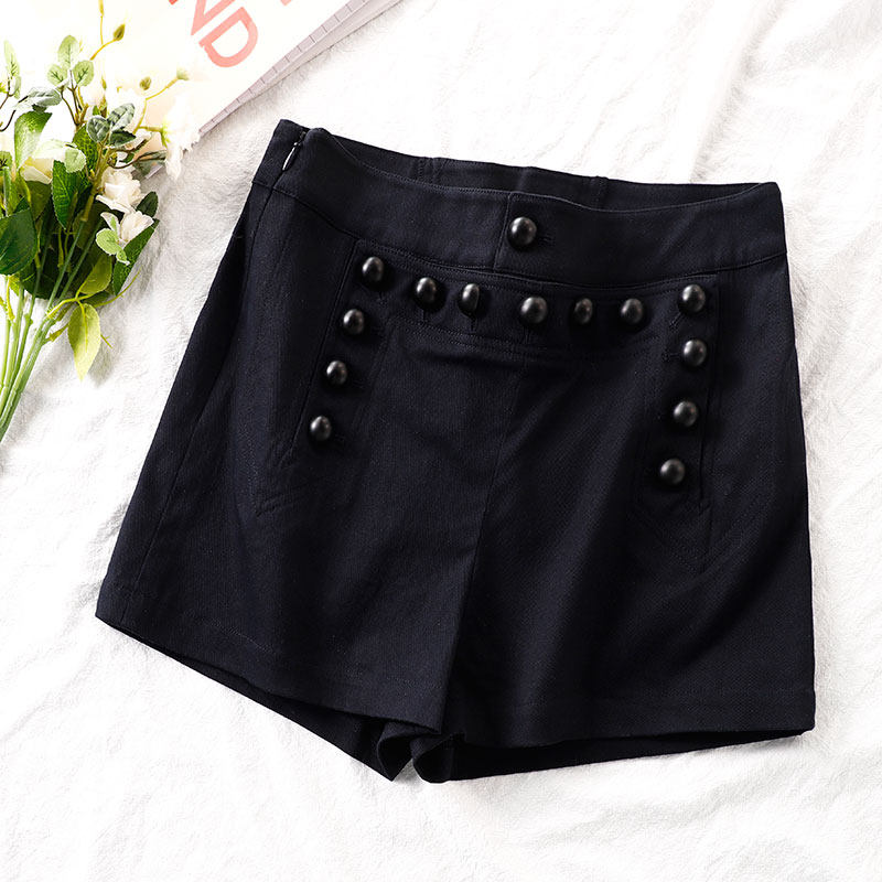 满屏大长腿 圆钉 绑带装饰 超显瘦舒适 全棉女高腰阔腿短裤80756