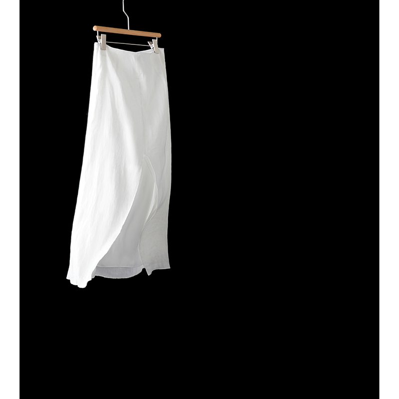 UPINLOOKH型白色亚麻开衩半身裙