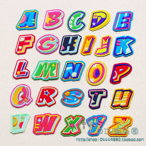 英文字母幼儿园宝宝彩色刺绣贴