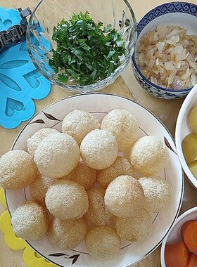 抖音同款Pani Puri印度食品 空心球街头小吃油炸玛莎拉脆脆土豆球