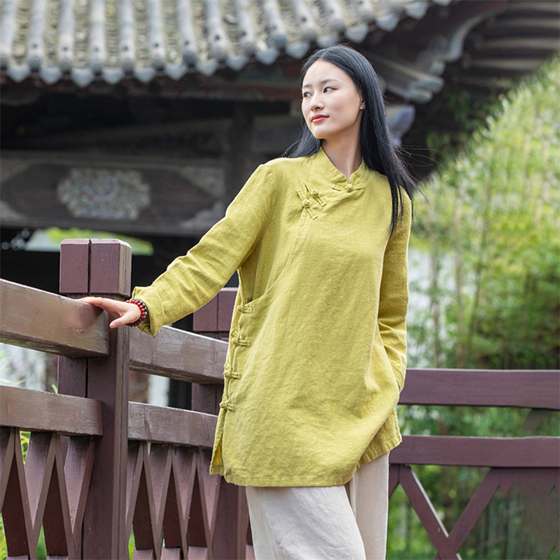 zowesfun亚麻复古新中式茶服衬衫
