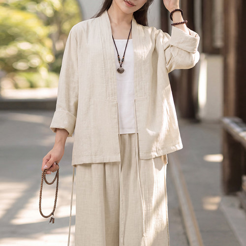 zowesfun新中式苎麻开衫女秋外套