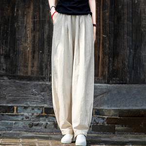 棉麻复古灯笼裤女式2026春夏宽松显瘦休闲文艺禅修高腰亚麻太极裤