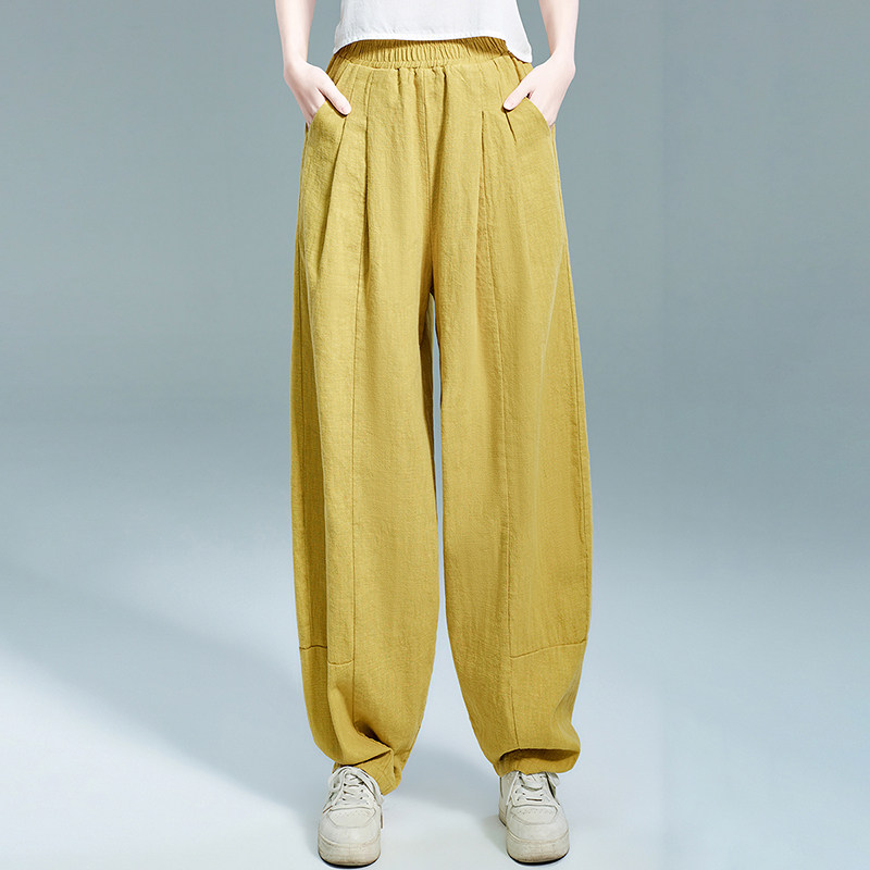 亚麻复古高腰灯笼裤女2026春秋新款显瘦萝卜裤长裤棉麻太极休闲裤