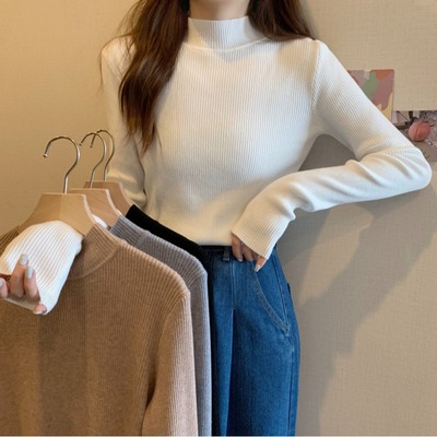 小吉家大码女装百搭半高领针织衫女秋冬胖mm简约打底毛衣显瘦上衣