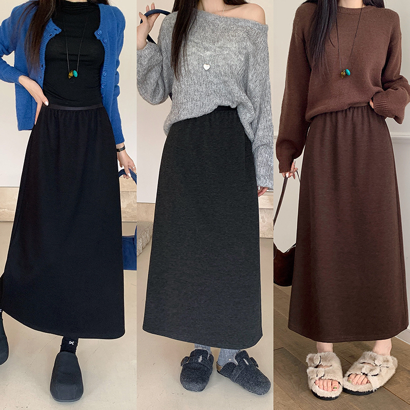 小吉家大码女装秋装新款时尚气质松紧腰中长款裙子显瘦毛呢半身裙