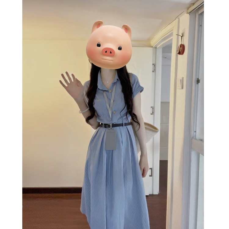 小吉家大码女装夏季新款百搭显瘦文艺蓝色连衣裙面试通勤法式裙子
