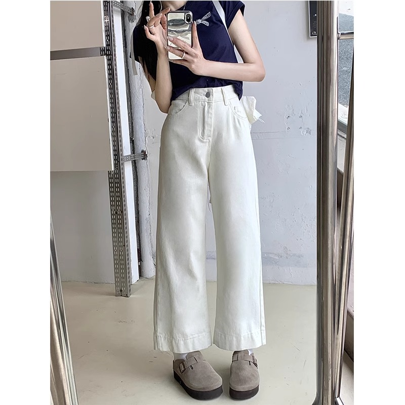 白色直筒牛仔裤女2024年夏季新款高腰大码胖mm梨形身材显瘦九分裤