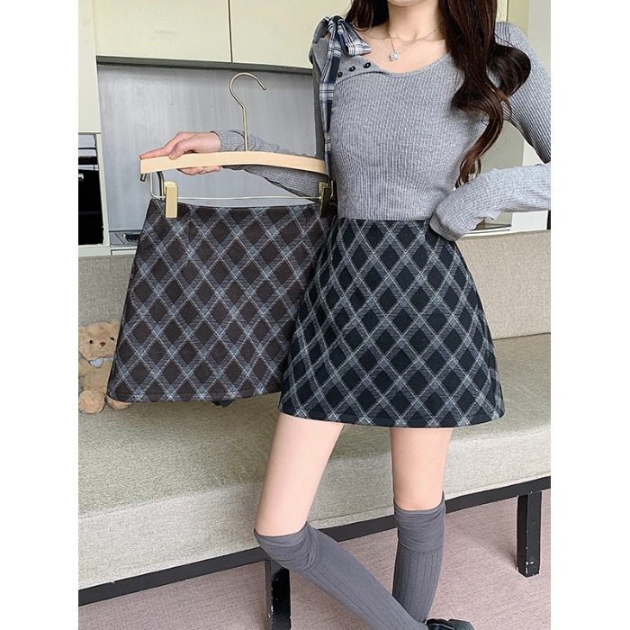小吉家大码女装冬季新款毛呢a字裙韩系格纹菱形高腰显瘦半身裙女,女装/女士精品,大码半身裙,淘宝优惠券,粉丝福利购,淘宝优惠卷