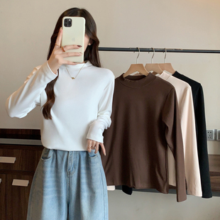 内搭长袖 小吉家大码 女秋冬修身 半高领德绒纯色针织打底衫 T恤 女装