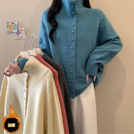 小吉家大码女装秋冬新款慵懒风高领针织衫加厚保暖宽松百搭毛衣女