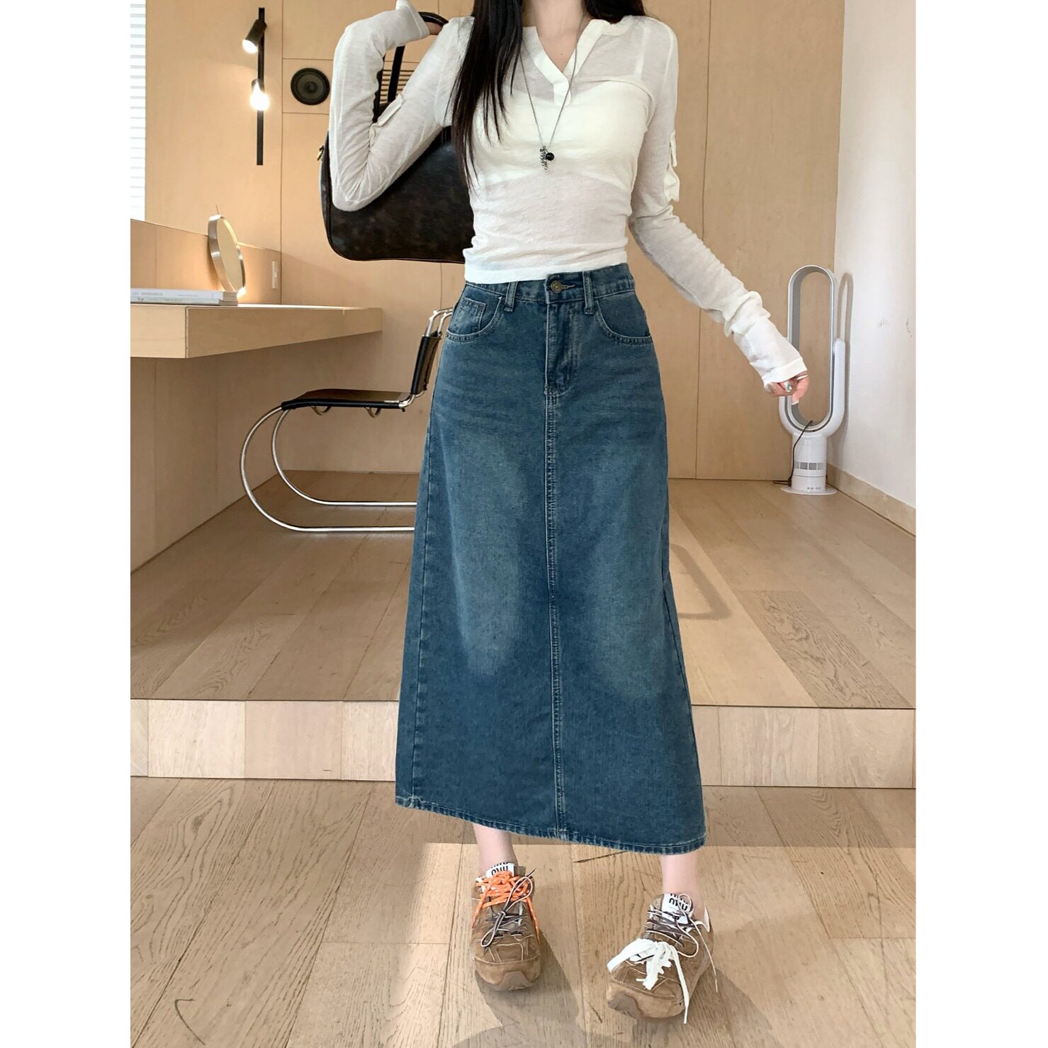 小吉家大码女装春季新款胖mm高腰显瘦开叉牛仔半身裙a字包臀裙子