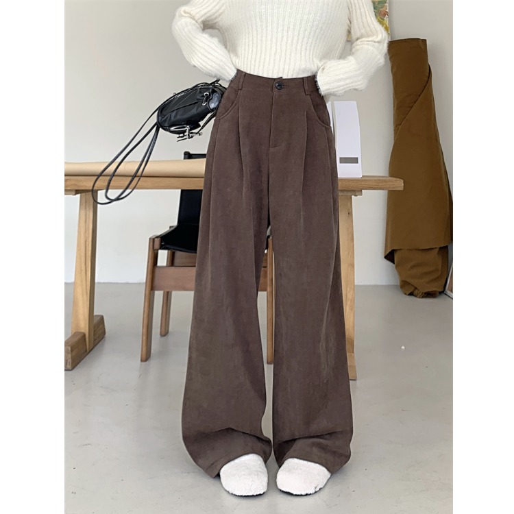 小吉家大码女装欧棉绒美拉德加厚休闲裤女高腰显瘦百搭直筒拖地裤