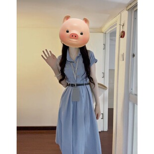 小吉家大码女装夏季新款百搭显瘦文艺蓝色连衣裙面试通勤法式裙子