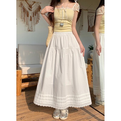 小吉家大码女装春装新款胖mm韩系简约白色半身裙高腰a字中长裙子