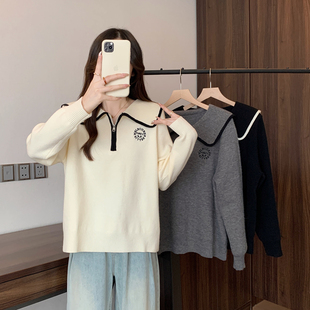 胖mm半拉鏈娃娃領(lǐng)長袖 小吉家大碼 秋冬新款 針織衫 女裝 正肩顯瘦毛衣