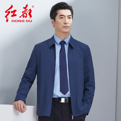 红都男士中老年商务绅士可水洗不易皱弹力商政黑色男