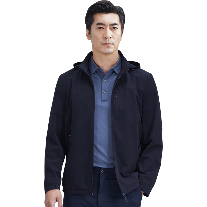 红都中年男士夹克可拆卸帽春秋
