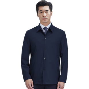 红都夏季簿款男士夹克商务休闲翻领系扣羊毛夹克后背无里料男外套