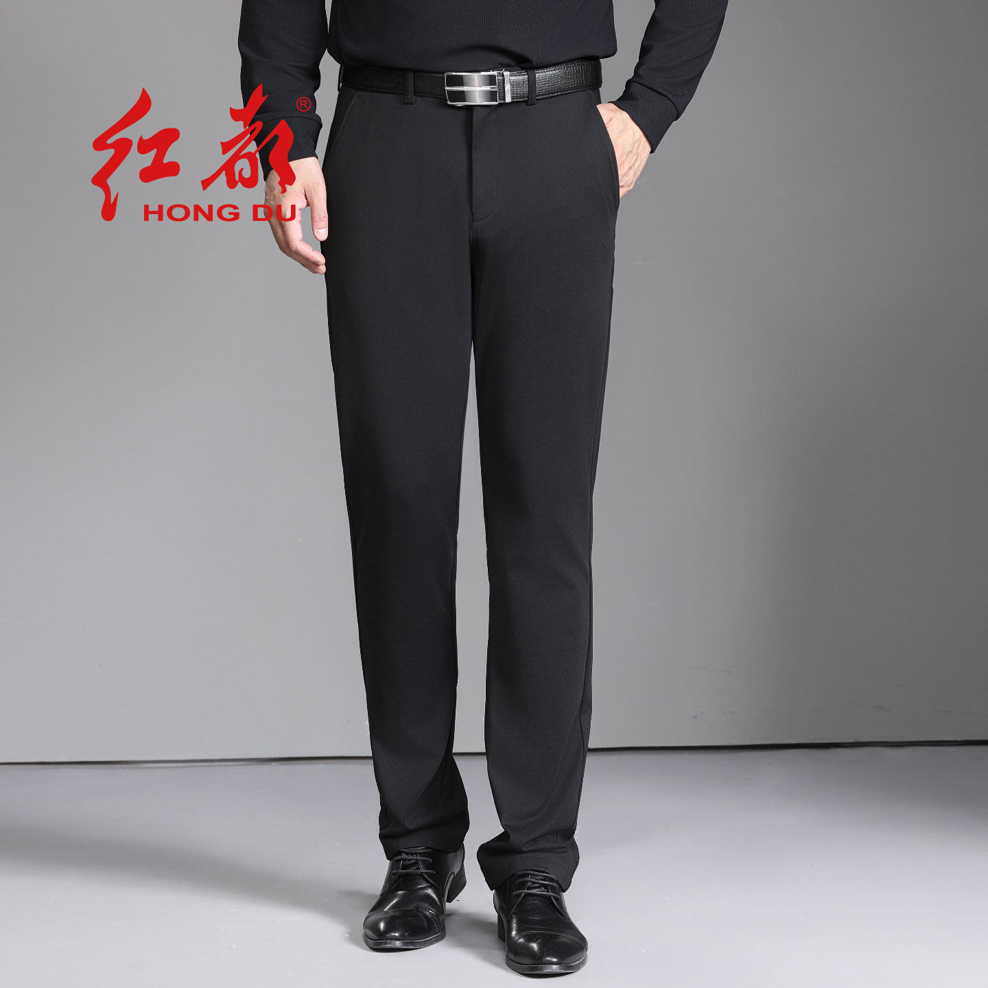 红都微弹直筒男士休闲裤高腰宽松中老年休闲上班职业65%锦纶男裤
