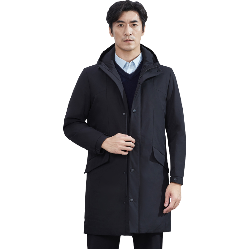 红都商务休闲连帽中长款羽绒服