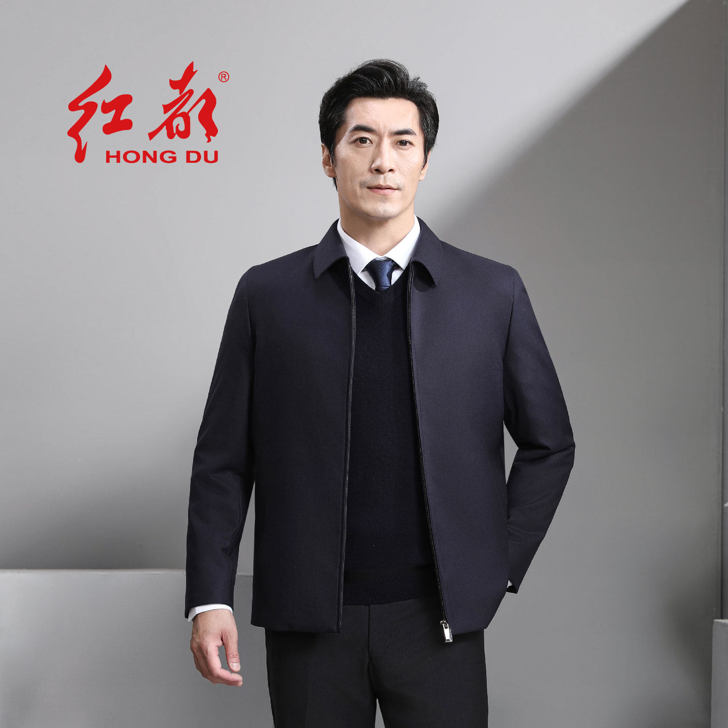 红都羊毛夹克翻领可拆兔毛内胆加厚保暖商务正装上班开会男装外套