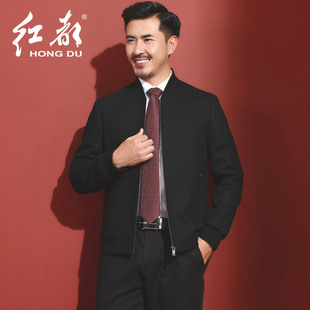 红都男士毛呢大衣中老年冬装新款舒适保暖羊毛呢子外套爸爸装