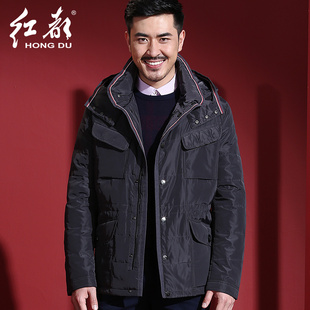 红都男装中年男士羽绒服连帽商务时尚休闲冬装新款羽绒服外套