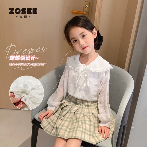 Рубашка, детская шифоновая кукла, осенняя, кукольный воротник, подходит для подростков, коллекция 2021, в западном стиле