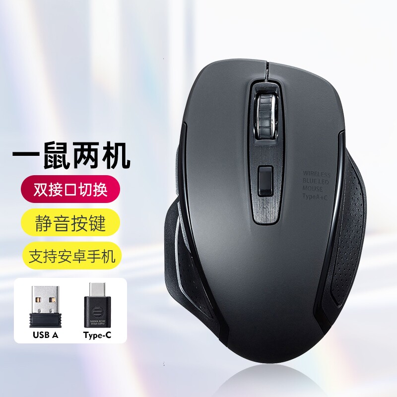 日本山业SANWA轻音无线鼠标type-c/USB接口平板手机安卓双模鼠标