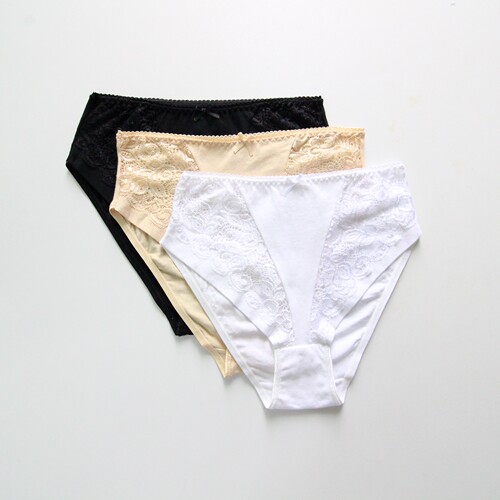 女士中高腰性感蕾丝边棉三角裤