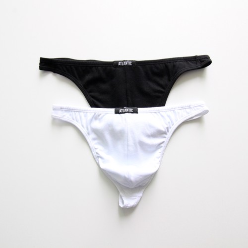 男士棉丁字裤性感U凸低腰黑白