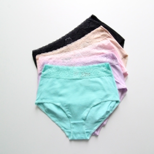棉舒适高腰蕾丝边糖果色短裤 宽松三角裤 头 胖MM大码 微瑕疵女士内裤