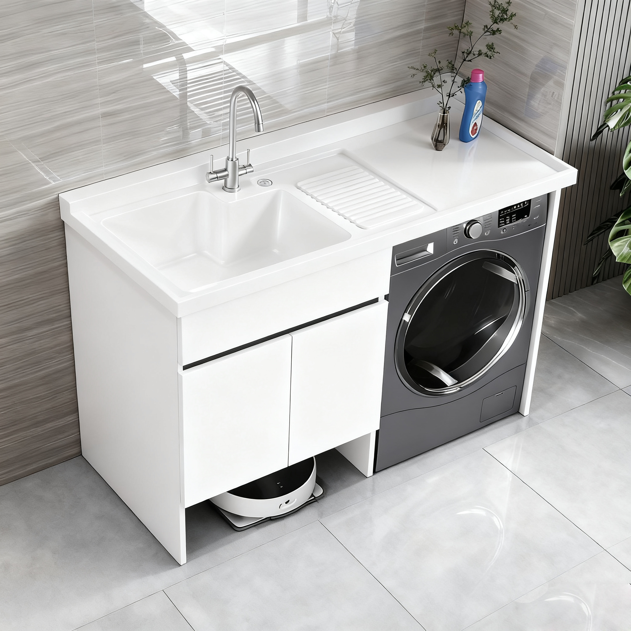 洗衣机一体柜扫地机器人阳台洗衣柜定制切角蜂窝铝洗衣槽脸盆组合,家装主材,洗衣机柜,淘宝优惠券,粉丝福利购,淘宝优惠卷