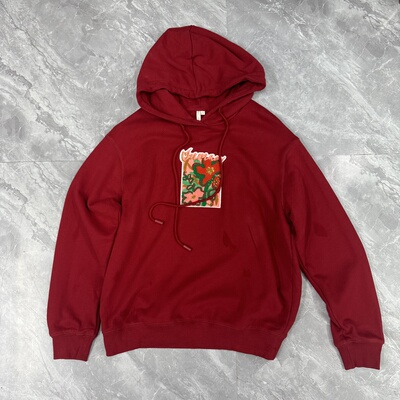 10.29茵m 红色连帽宽松卫衣女时尚休闲加绒上衣