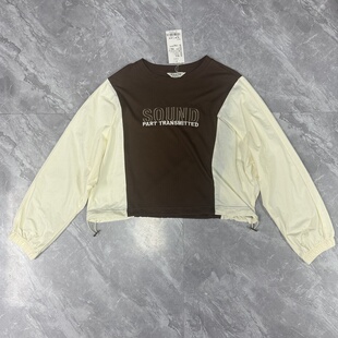 12.3麦xun 百搭上衣 春秋气质撞色圆领拼接卫衣女修身