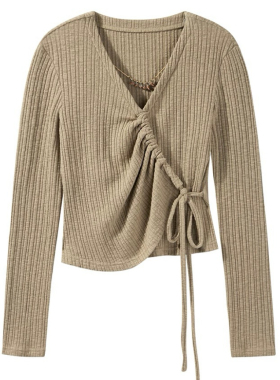 3.3羊城gs  不规则v领针织打底衫女显瘦抽绳短显瘦上衣