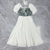 4.25AIS… 设计感假两件拼接绑带连衣裙女夏提花收腰显瘦连衣裙