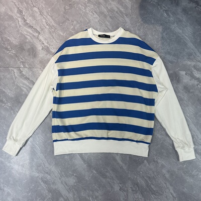 1.20H家 春女棉质长袖拼接上衣韩版宽松休闲条纹圆领卫衣