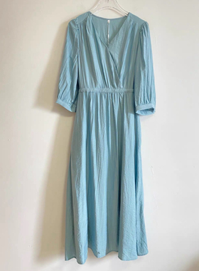 5.30 IYF 春夏装女士V领过膝气质中长款蓝色长裙气质连衣裙女