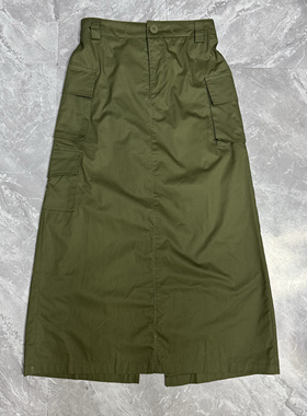 2.22麦xun 无腰身 春夏女装松紧腰休闲工装风贴袋A字开衩半身裙