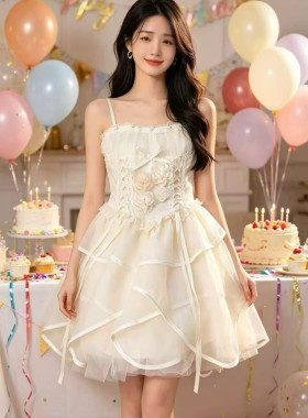 6.3IYF 小个子甜美立体高端线亮片蕾丝网纱层次感礼服裙